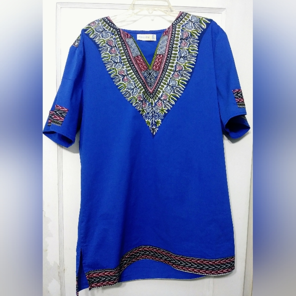 Shenbolen African Print Dashiki Top L
